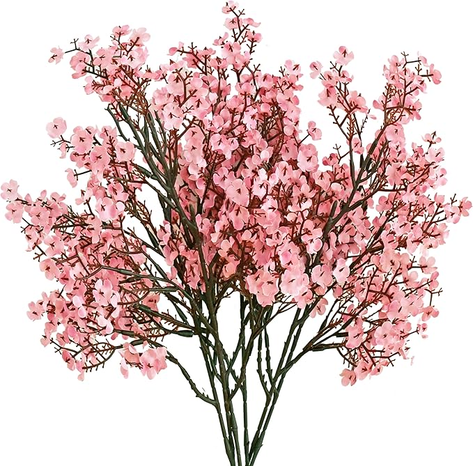 Mandy's Pink Artificial Baby’s Breath Flowers 6 Bundles Silk Gypsophila with Bendable Stems for Fall Centerpiece Wedding Decor and Table Arrangements