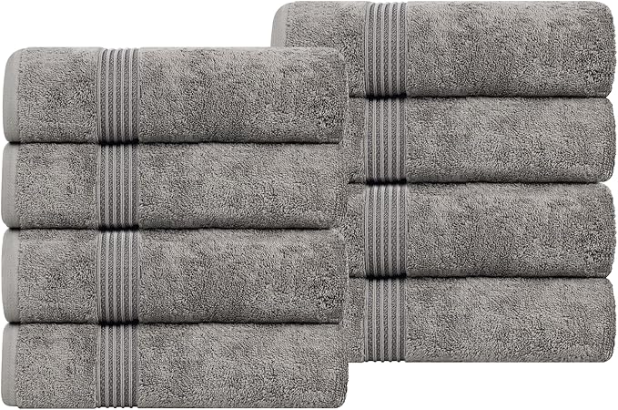 Superior Egyptian Cotton Hand Towel Set, Small Towels for Home Bathroom, Master, Guest Bath, Decor Essentials, Quick Dry, Absorbent, Kitchen, Spa, Hotel, Resort, Adult, Kids, Set of 8, Charcoal