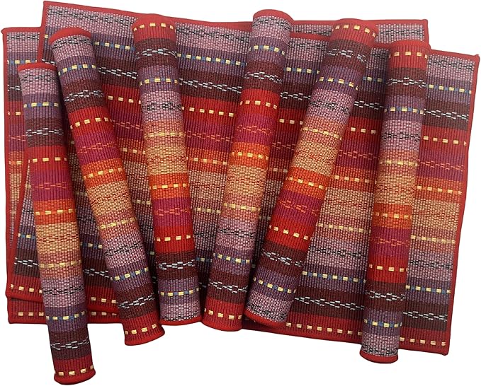 WAZAIGUR Hand Woven with 100% Cotton Placemats Colorful Placemats Braided Ribbed Durable Heat-Insulation Table Mats Set of 8,Rainbow