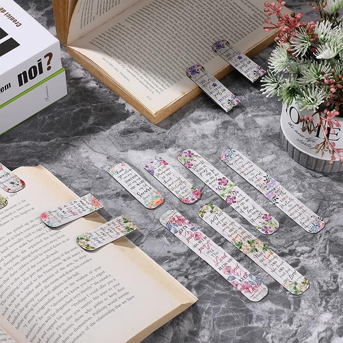Zonon 48 Pcs Bible Verse Magnetic Bookmarks, Inspirational Scripture Christian Book Markers Religious Motivational Encouragement Flower Page Clips Presents for School Supplies(Floral Style)
