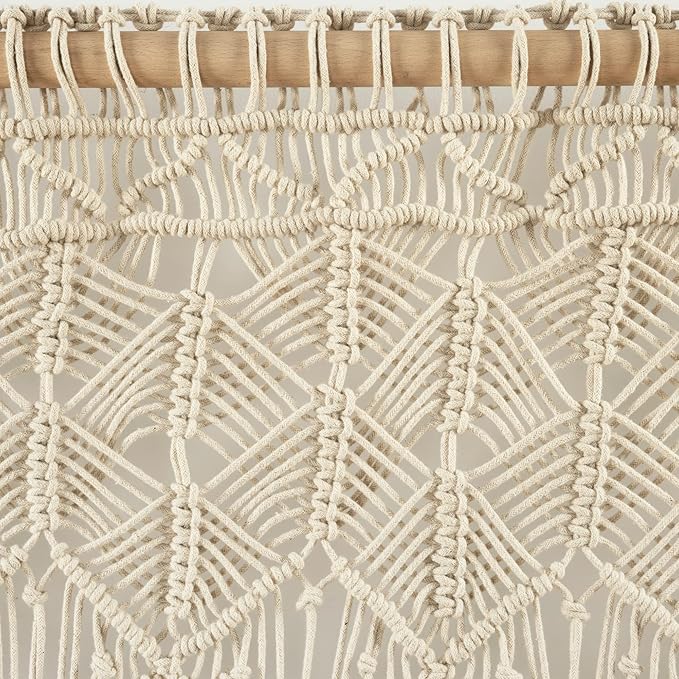 Lush Decor Boho Macrame Tassel Cotton Valance/Kitchen Curtain/Wall Decor, 30" L x 40" W, Neutral