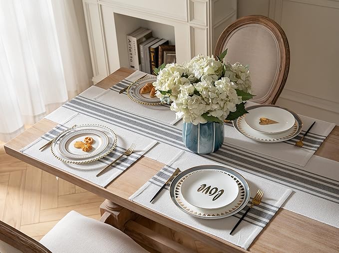 Placemats Set of 4 for Dining Table, Woven Cloth Place Mats for Kitchen Tabletop Décor, Handcrafted Machine Washable Cotton Table mats 13 x 19 Inch, Grey and Beige