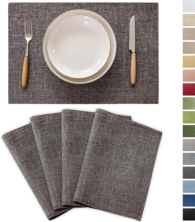 Demetex Placemats Table Mats Set of 4 Heat Resistant Washable Cloth Place Mats for Dining Table Holiday, Dark Grey