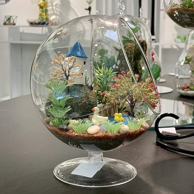 WGV Planter Terrarium with Stand, Ball Diameter 6" Height 7", Clear Glass Floral Container Vase, DIY Succulents Outdoor Garden Home Office Decor Slant Cut Orb, 6 Pieces