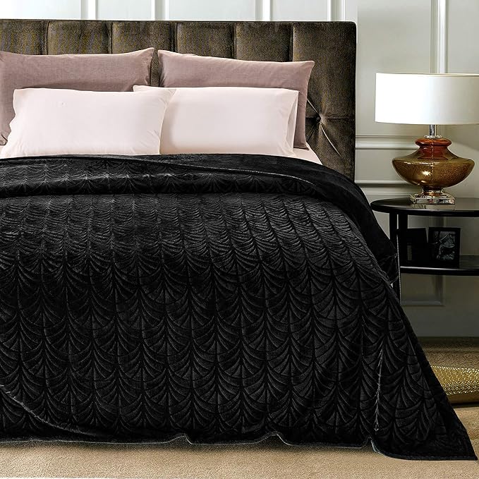 Whale Flotilla Flannel Fleece Twin Size Blanket for Bed, Soft Fluffy Velvet Bedspread Coverlet with Decorative Vintage Pattern for All Season, Warm and Lightweight, 90x66 Inch, Black