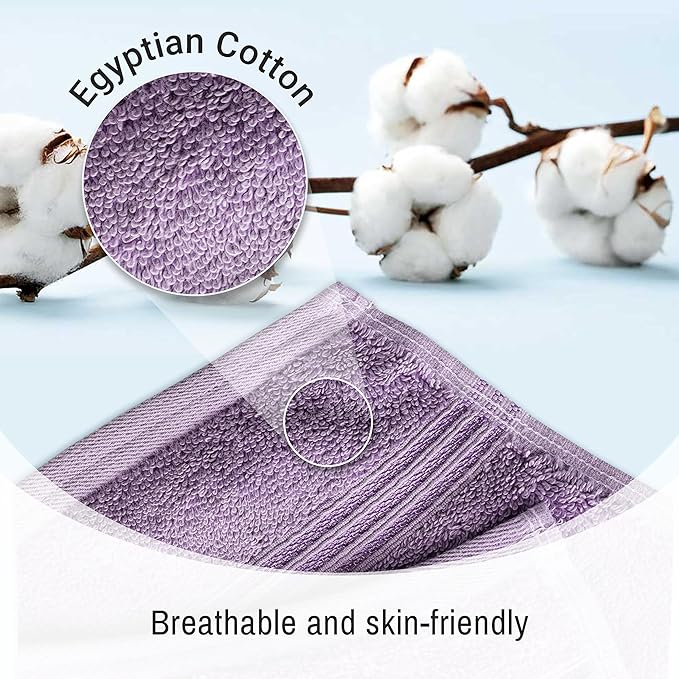 Superior Egyptian Cotton 8-Piece Hand Towel Set, Towel Basics For Quick Dry, Absorbent Small Towels, Facial, Spa, Kitchen, Bathroom Essentials, Apartment, Guest Bath, Soft, Washcloth, Royal Purple