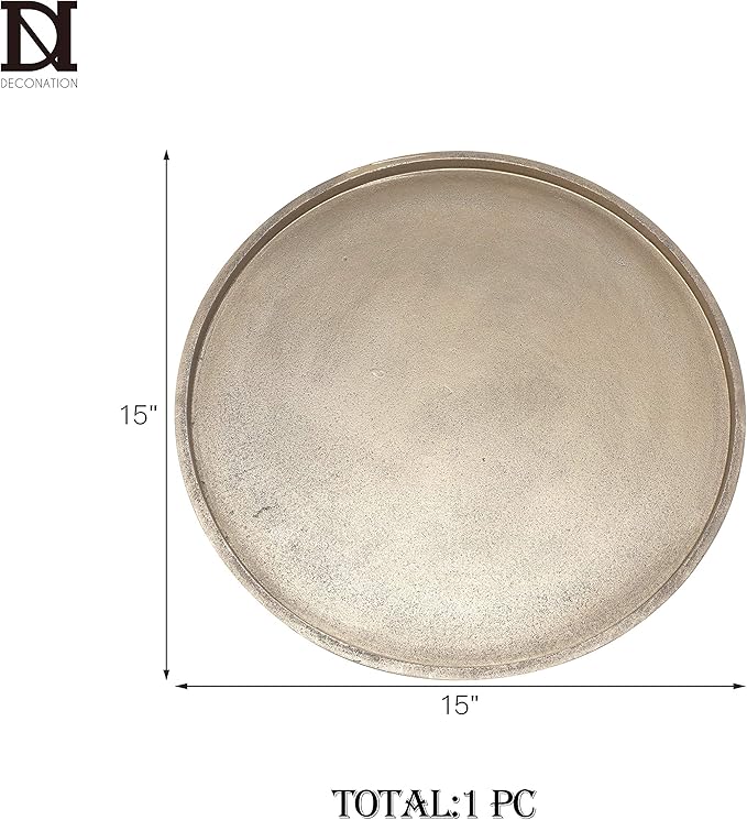 DN DECONATION Gold Tray, Large Decorative Trays for Coffee Table, Ottoman, Farmhouse Tray, Round Wooden Trays for Living Room Decor