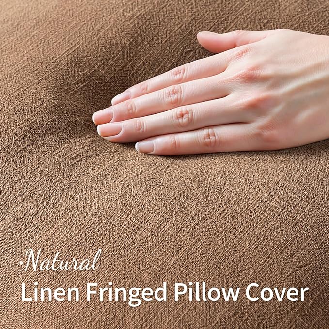MIULEE Decorative Throw Pillow Covers Neutral Linen Fringe Throw Pillows Euro Shams Set of 2 Brown Boho Farmhouse Cushion Covers for Couch Sofa Bed Living Room Spring Home Decor 24x24 Inch