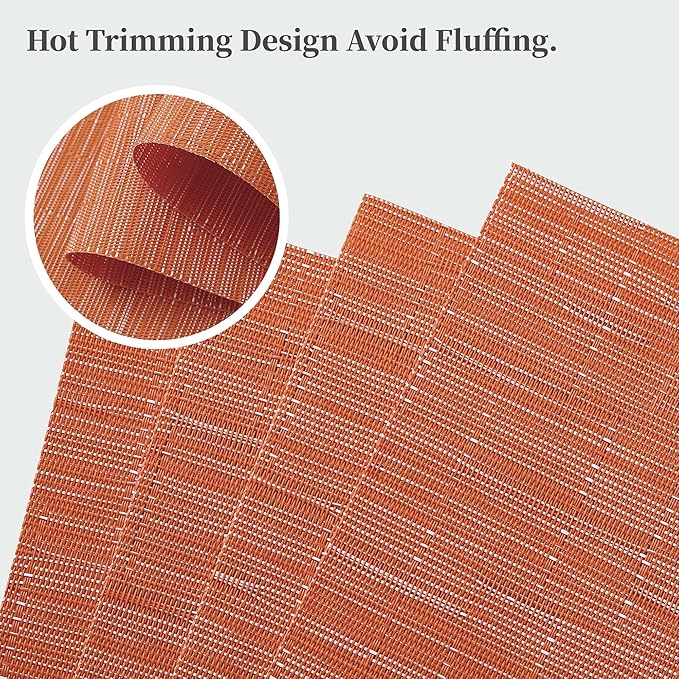 Leetaltree Orange Placemats Set of 8 - Heat Resistant Non-Slip Place mats for Dining Table, Washable Durable PVC Vinyl Woven Table Mats(Orange, 8)