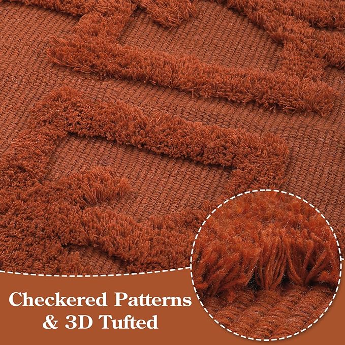 Uphome Boho Bathroom Runner Rug 2' x 4.3', Washable Woven Cotton Bedroom Runners, Terracotta Aesthetic Tufted Entryway Runner Rugs, Bohemian Tribal Throw Rug for Bedside Living Room Laundry Kitchen