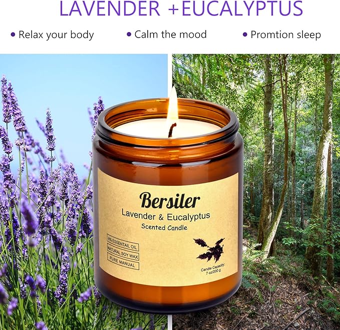Aromatherapy Candles, 14 OZ Lavender Eucalyptus Scented Candles Stress Relief and Relax for Home & Bedroom Gift for Women Birthday Christmas, Soy Wax Candles (Lavender Eucalyptus 2 Jar)