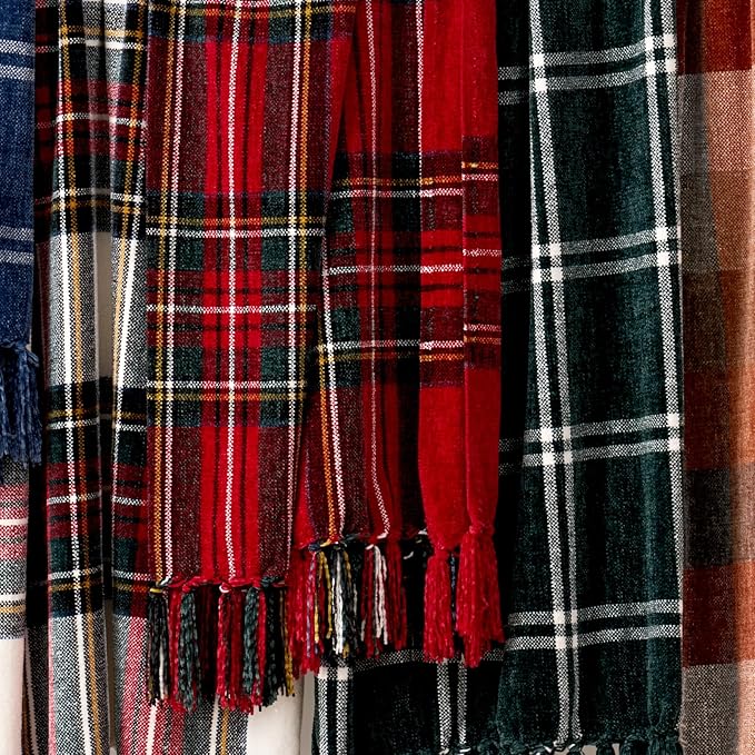 EVERGRACE Stewart Red Christmas Plaid Chenille Throw Blanket for Couch, Super Soft Cozy Tartan Checkered Throw Blanket with Tassels, Lightweight Plush Chenille Knit Throw for Christmas Decor, 50"x60"