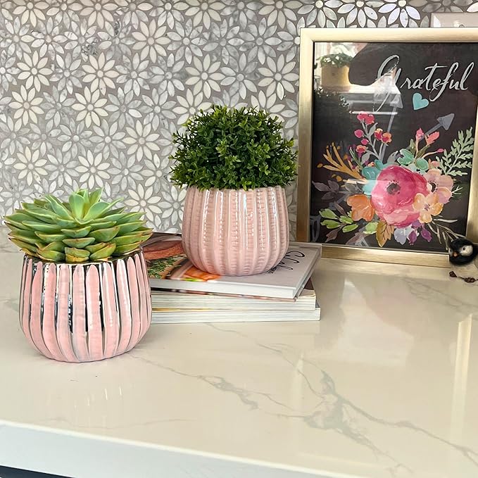 Admired By Nature 4" Ceramic Flower Planter, Ceramic Pot Planter, Indoor Ceramic Bowl, Houseplant Ceramic Pot, Decorative Planter for Indoor Plant Succulent Plant Home Décor, Lightweight, Pink