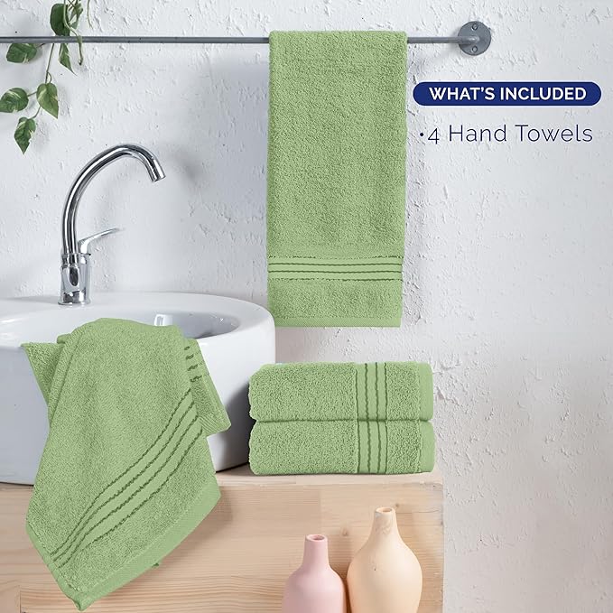 Elegant Comfort Premium Turkish Cotton 4 Pack Hand Towel Set - 16 x 28 inch, Luxurious Hotel Spa Quality 100% Turkish Cotton 4PC Hand Towel Set - Highly Absorbent - Soft Bathroom Towels, Sage