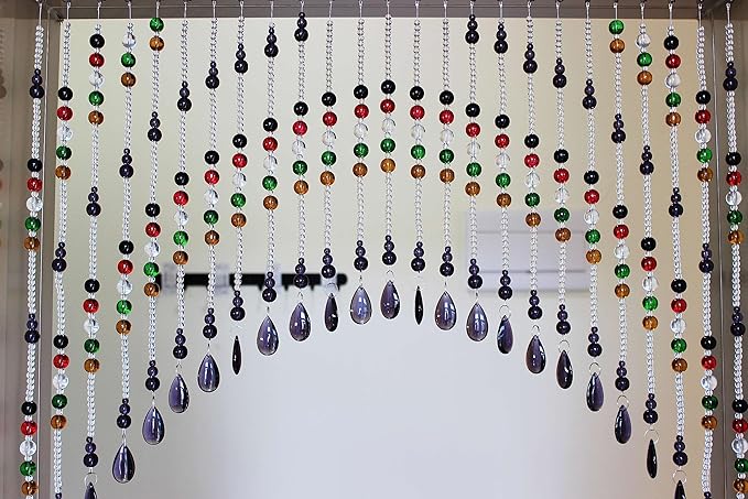Hanging Glass Door Beads Beaded Curtains Valance Self-Adhesive for Doorways Crystals Stran Arched Windows, Clear Crystal Room Bead Partition Curtain Door Frame Beads for Doorways Closets 9