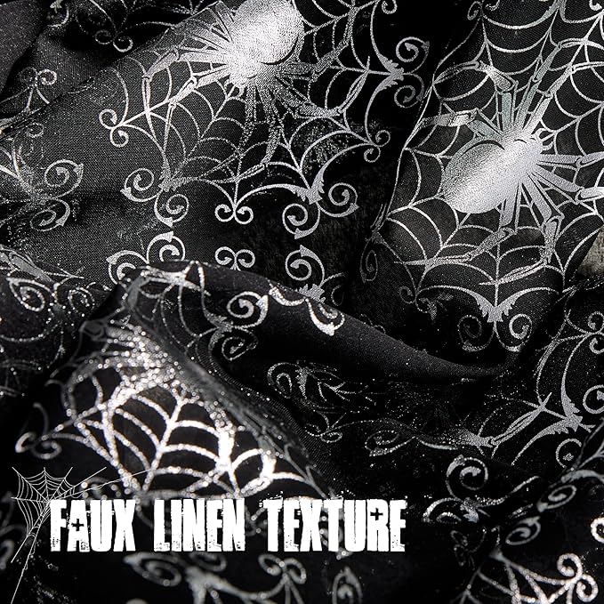 NICETOWN Semi Sheer Black Curtains with Silver Foil Spider Web, Grommet Lightweight & Airy Window Treatments for Halloween, W52 x L84, 2 Panels