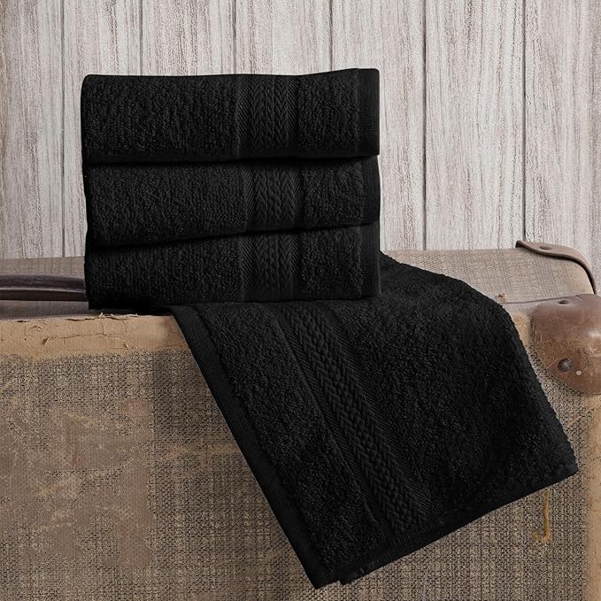REGAL RUBY 4 Pieces Black Washcloths Bath Linen Set Quick-Dry, Highly Absorbent, Soft Feel Towels, Premium Quality Flannel Face Cloths