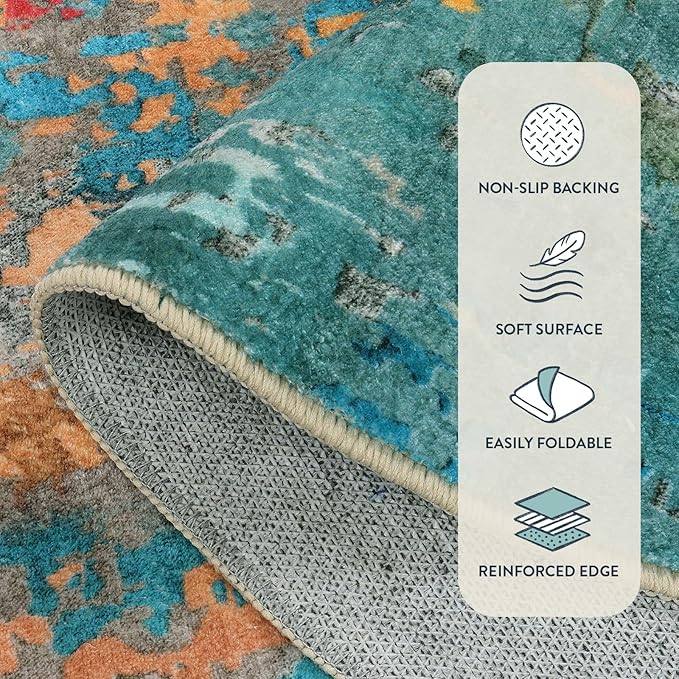 Lahome Modern Abstract Area Rugs 9x12 Living Room Rug, Washable Rugs for Living Room Bedroom Low Pile Non Slip, Colorful Large Soft Indoor Carpet for Dining Room Table Apartment Classroom