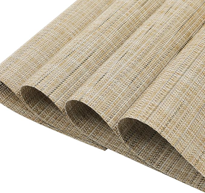 SHACOS Small Round Table Placemats Wedge Placemat Set of 4 Non Slip Heat Resistant Woven Vinyl Table Mats Wipe Clean Indoor Outdoor (4, Beige Yellow)