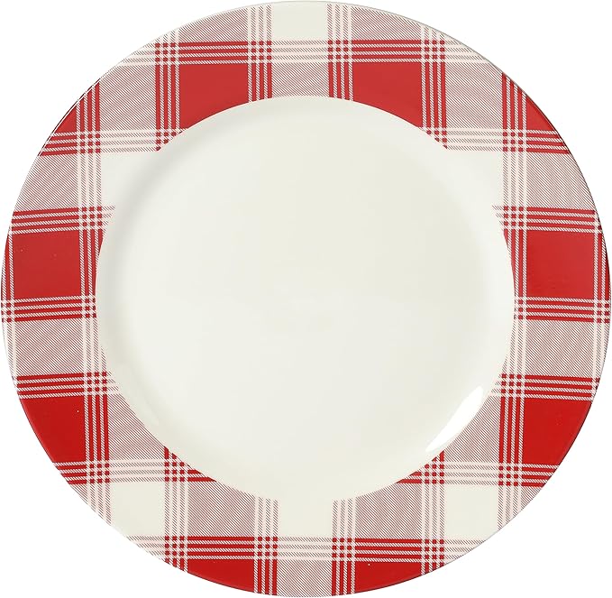 Martha Stewart Plaid Decorated Red and White Stoneware Dinnerware Set, Service for 4 (12pcs)