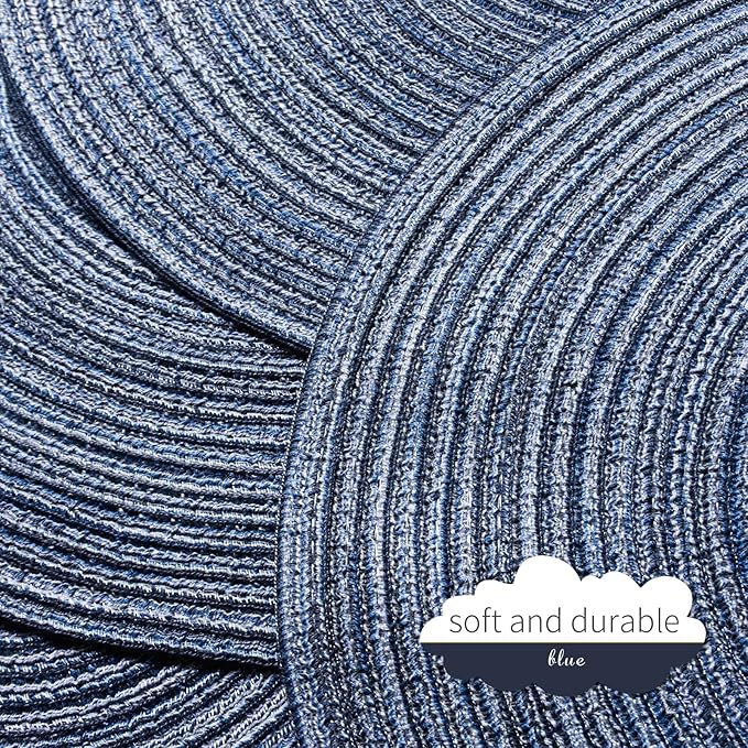 FunWheat Round Braided Placemats Set of 6 Place mats for Dining Tables Woven Heat Resistant Table Mats 15 inch (Blue)