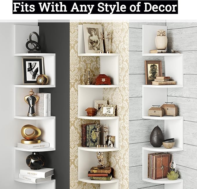 Greenco Corner Wall Shelf, 5 Tier Floating Shelves for Bedrooms and Living Rooms, Boys Room Decor, Teen Decor, Gray Finish