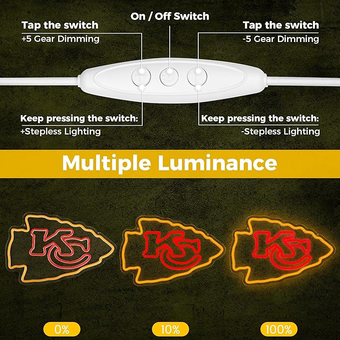 Football Team Neon Sign, Cool Light Up Dimmable KC Team Logo Hanging Led Neon Sign for Wall Decor, Man Cave, Garage, Party, Bar, Game Room Deco, Birthday Gift for Football Fan