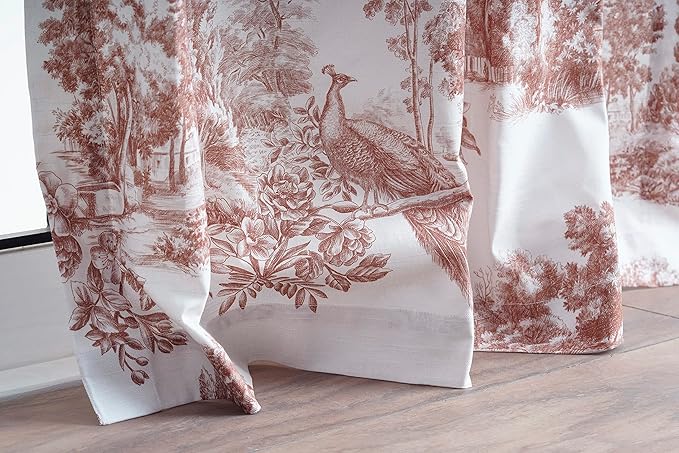 Maison d' Hermine Curtains for Living Room 100% Cotton 84 inch Length One Panel Light Filtering Toile Curtains for Bedroom Windows with Rod and Loop Pockets Drapes (Trianon Brown, 50" W x 84" L)
