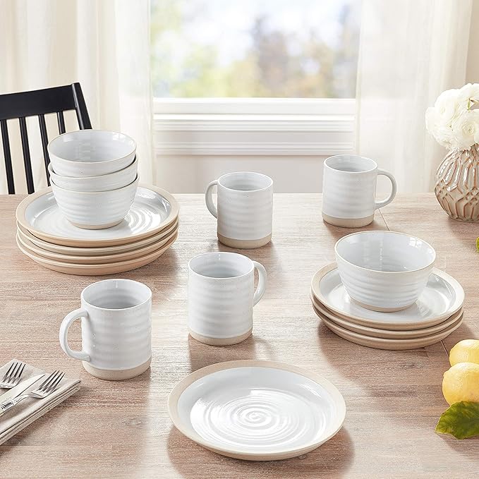 Certified International Artisan 16 piece Dinnerware Set, Set of 4, Off White, Tan