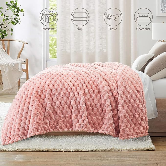 Whale Flotilla King Size Blanket for Bed with Jacquard Pattern, Fuzzy Soft Cozy Exquisite Blankets for All Season, Warm and Fluffy, 90x104 Inch, Pink