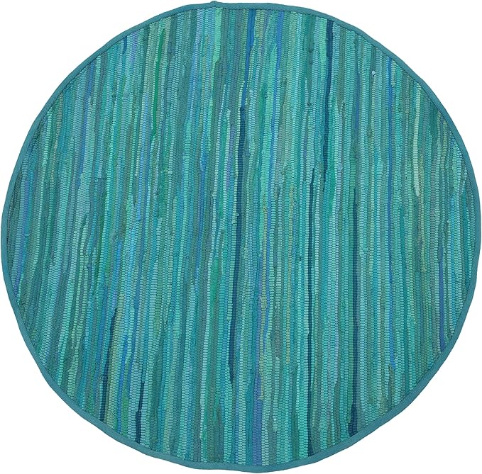 Area Rugs 4Ft Round Teal Handwoven Rug Farmhouse Green for Bedroom, Bathroom,Living Room | Boho Reversible Washable RagRug Circle Carpet for Kitchen, Patio, Kids Playroom, Nursery