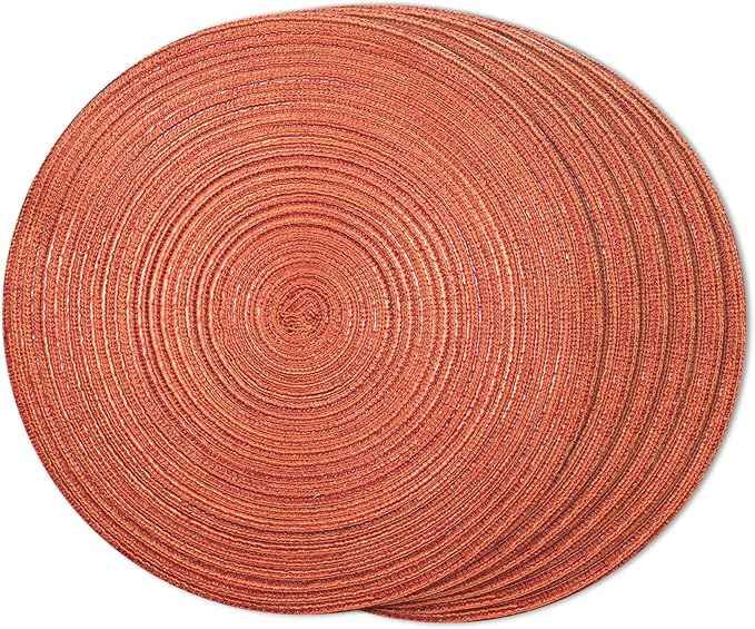 FunWheat Round Braided Placemats Set of 6 Place mats for Dining Tables Woven Heat Resistant Table Mats 15 inch for Halloween(Orange)