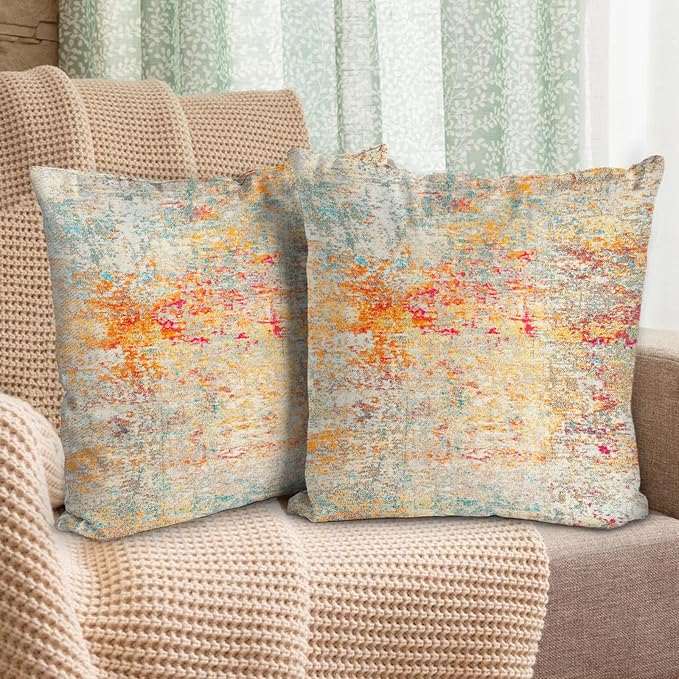 Boho Floral Throw Pillow Covers 26x26 inch Set of 2,Boho Rug Geometric Floral Pattern Decor Double Sided Pattern Cushion Cover Soft Pillow Case Living Sofa Room Bed Square Pillow Cover