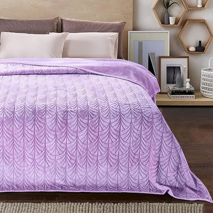 Whale Flotilla Flannel Fleece Twin Size Blanket for Bed, Soft Fluffy Velvet Bedspread Coverlet with Decorative Vintage Pattern for All Season, Warm and Lightweight, 60x80 Inch, Lilac