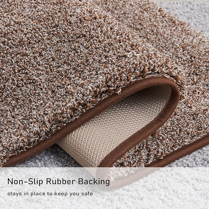 Douceur Brown Bathroom Rugs Non Slip, Super Soft Microfiber Fluffy Absorbent Bath Rugs for Bathroom, Quick Dry Shower Mat, 32" x 20"