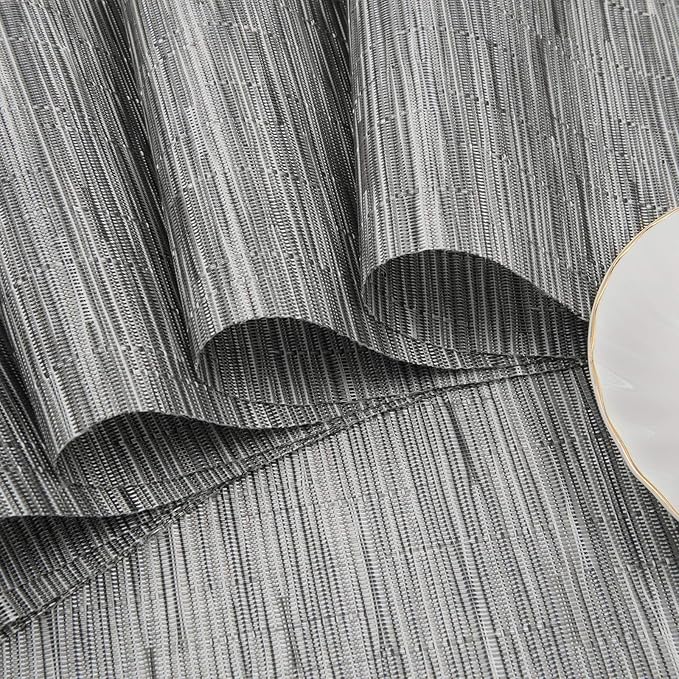 SHACOS Small Round Table Placemats Set of 4 Wedge Placemats Heat Resistant Woven Vinyl Table Mats Wipe Clean (4, Silver Gray)