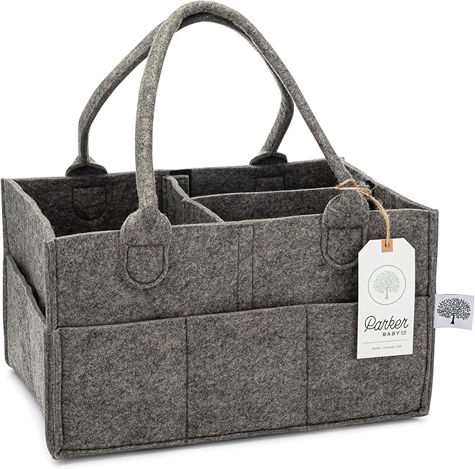 Parker Baby Diaper Caddy - Nursery Storage Bin and Car Organizer for Diapers and Baby Wipes (Peppercorn, Regular)