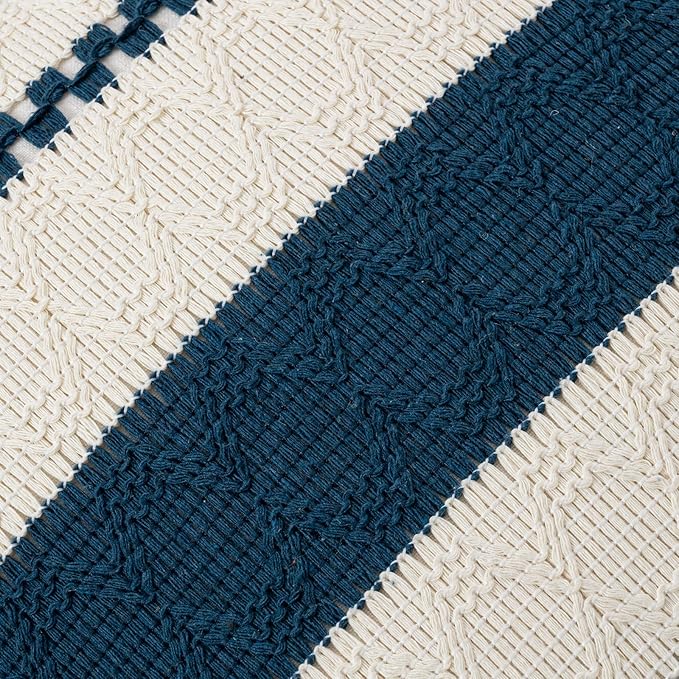 Fancy Homi Set of 2 Boho Teal Big Decorative Throw Pillow Cover 24x24 Inch for Couch Bed Bedroom, Aesthetic Modern Organic Farmhouse Room Decor, Soft Cotton Accent Macrame Woven Cushion Case