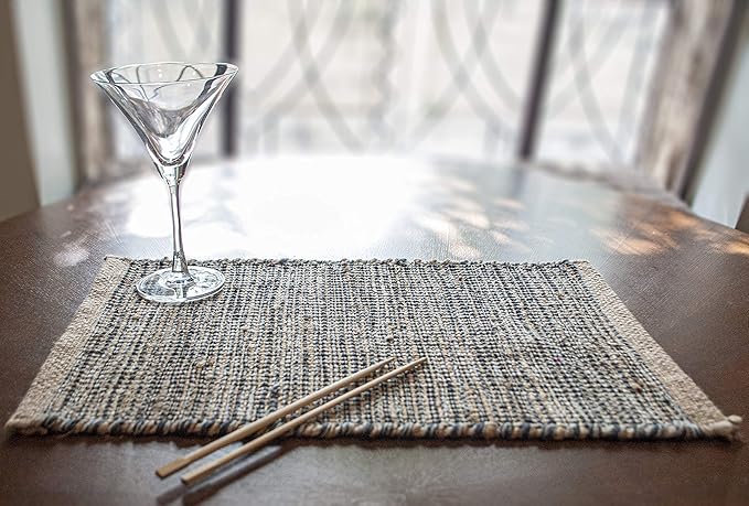 Chardin home | Natural Jute Placemats Set of 4 | 13x19 Inch. Rustic Farmhouse Place mats | Table mats Colors - Natural Jute and Grey