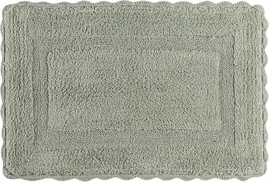 Cotton Crochet Bathmat with Antiskid 21x34 Sage Green, 100% Pure Cotton, Super Soft White, Plush & Absorbent, Hand Tufted Heavy Weight Construction, Full Reversible Step Out Rugs