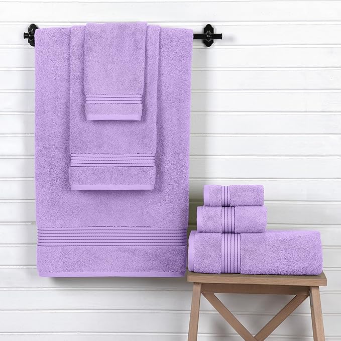 Elegant Comfort Premium Cotton 6-Piece Towel Set, Includes 2 Washcloths, 2 Hand Towels and 2 Bath Towels, 100% Turkish Cotton - Highly Absorbent and Super Soft Towels for Bathroom, Lilac