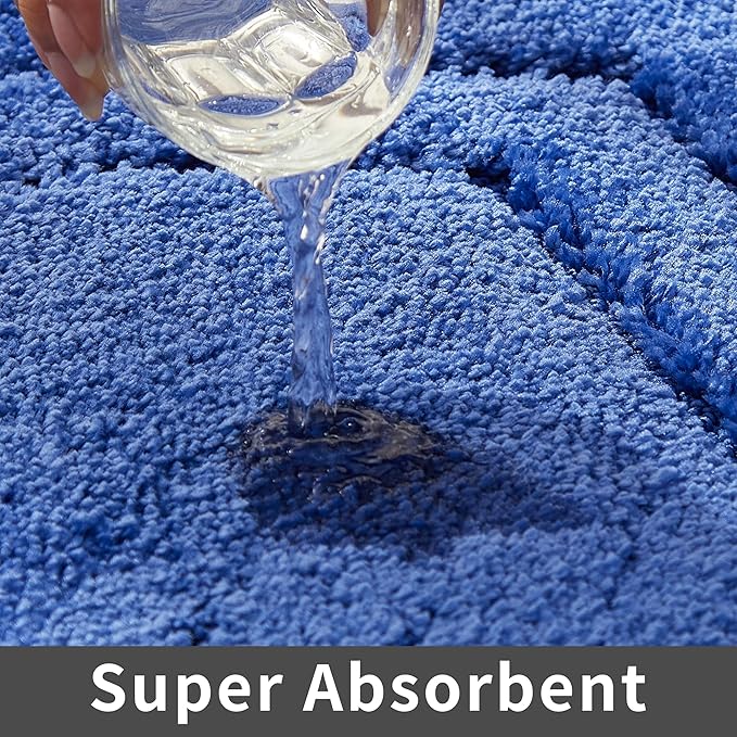COSY HOMEER Extra Thick Bath Rugs for Bathroom - Anti-Slip Bath Linen Sets Mats Soft Plush 100% Strong Polyester Mat Living Room Bedroom Floor Water Absorbent(Blue,17x27 - Inches)