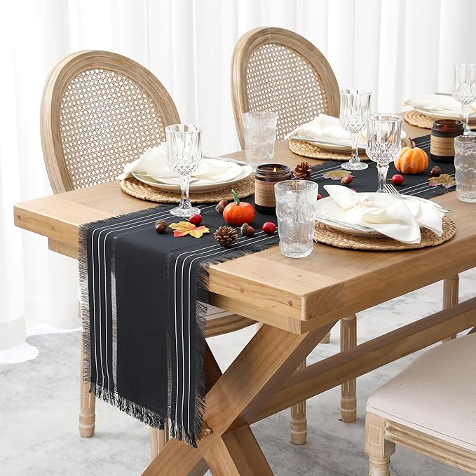 Chassic Farmhouse Style Table Runners, Rustic Boho 60 inches Long Table Runner for Dining Room,Holiday, Party and Wedding Tabletops Decor, 14 x 60 inch - Black