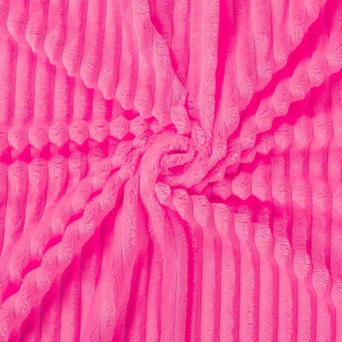 Vessia Flannel Fleece Twin Blanket for Couch,Sofa,Bed, 300GSM Striped 60x80 inch Hot Pink Blanket for Adults and Kids, Super Soft Warm Cozy Lightweight Ribbed Throw for All-Season