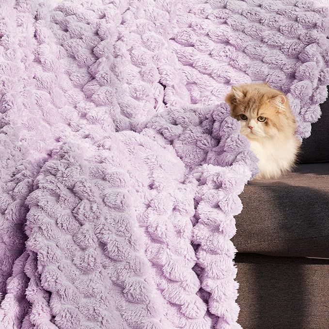Whale Flotilla Twin Size Blanket for Bed with Jacquard Pattern, Fuzzy Soft Cozy Exquisite Blankets for All Season, Warm and Fluffy, 60x80 Inch, Lilac