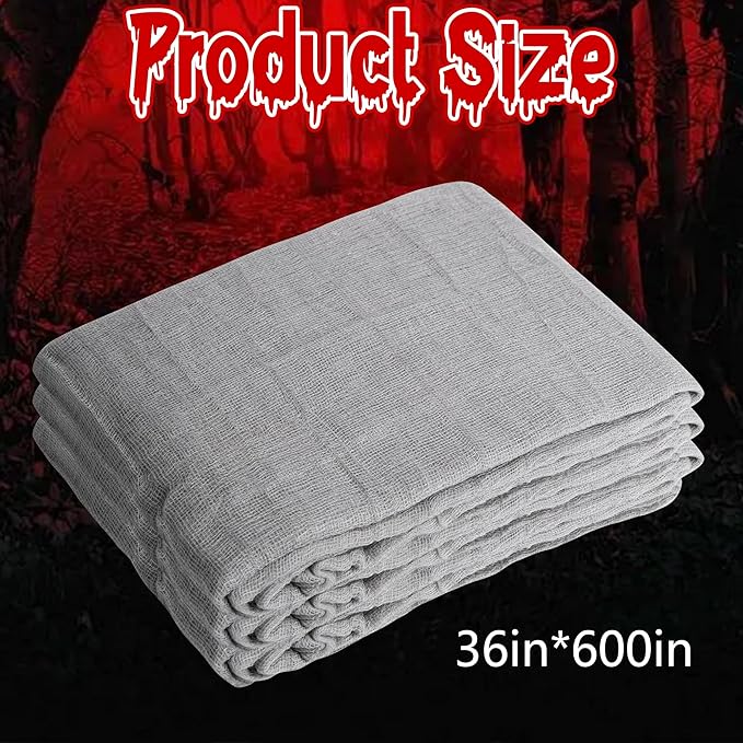 RunNico 600x36 Inch Large Size Gray Halloween Creepy Gauze Cloth Decoration,Spooky Fabric Cloth,Halloween Haunted Cheesecloth for Drapes,Stairway Decor,Outdoors Doorways Decorations