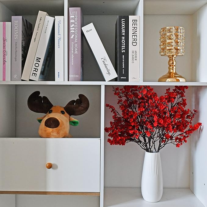 Mandy's Red Artificial Baby’s Breath Flowers 6 Bundles Silk Gypsophila with Bendable Stems for Fall Centerpiece Wedding Decor and Table Arrangements
