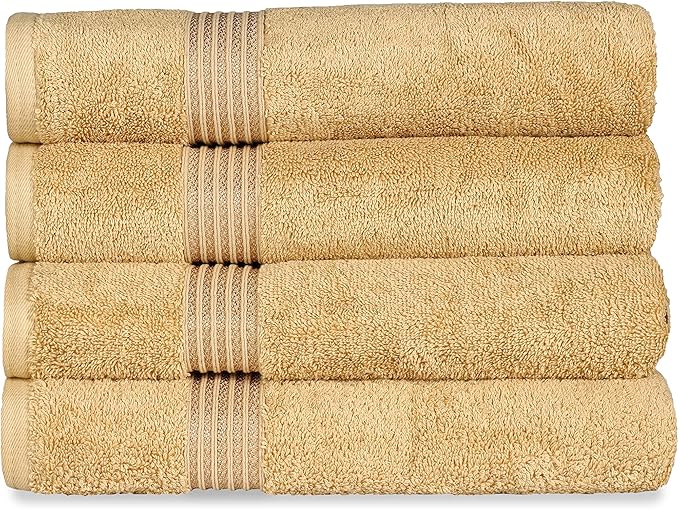 Superior Egyptian Cotton 4-Piece Bath Towel Set for Shower, Bath, Spa, Resort, Hotel, Soft Body Towels, Airbnb Essentials, Apartment, Dorm, Quick Dry, Absorbent, Bathroom Basics, Gold