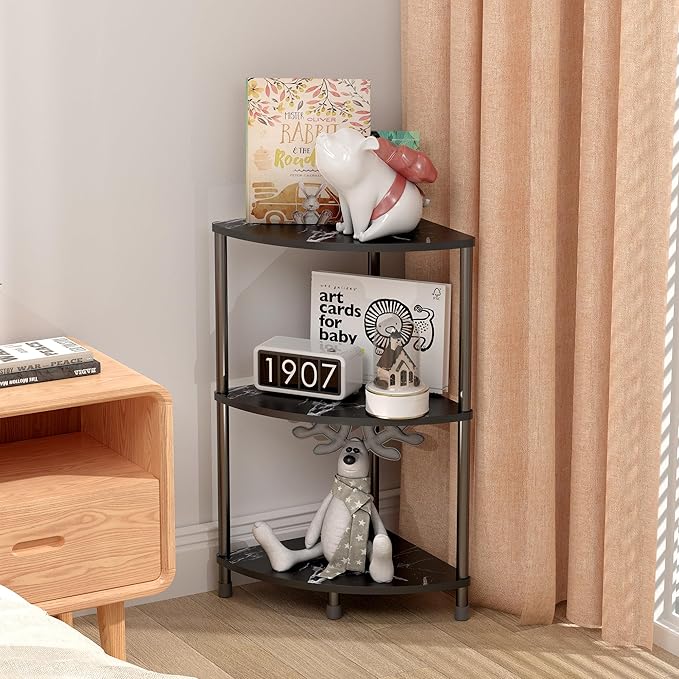 Book Small Corner Shelf, 3 Tier Corner Bookshelf Display for Living Room Decor, 23.2" Standing Shelf Bookcase Organizer, Black Storage Shelves for Bedroom, Bathroom, Small Space