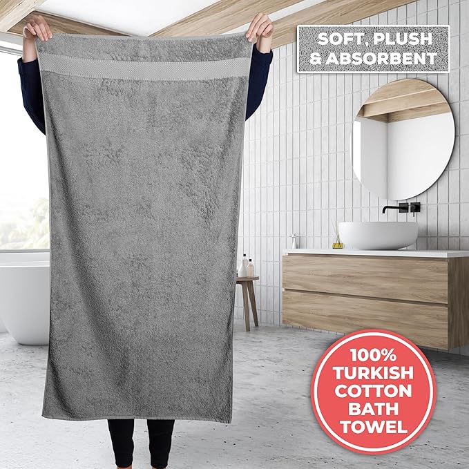 TEXTILOM Bath Towel Set – Hotel and Spa Quality & Soft & Absorbent & Quick Dry Bath Towels for Bathroom – 100% Turkish Cotton Bathroom Towels Set of 4 (27 x 54 inches)- Grey